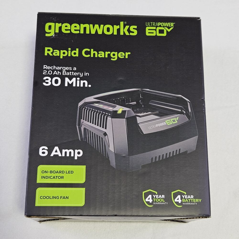 Greenworks Rapid Charger 60V Ultra Power 6 Amp 662910019 Battery 30 Min Fast